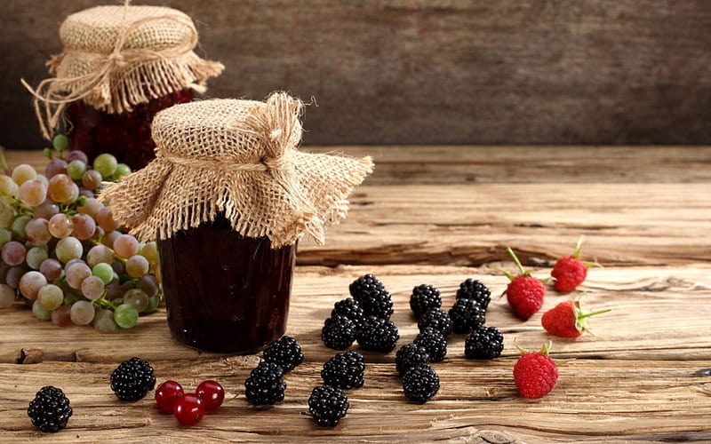 Jam, grape, delicious, food, blackberry, jar, raspberry, sweet, HD wallpaper