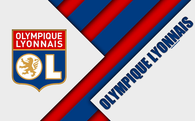 Olympique Lyonnais material design, logo, French football club, red blue abstraction, Ligue 1, Lyon, France, football, HD wallpaper