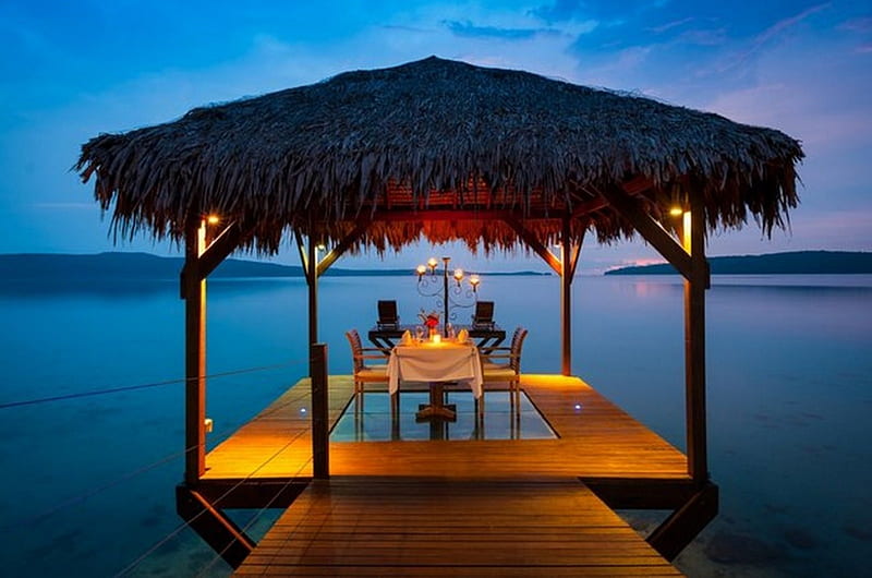 Romantic Place, beach, romantic, ocean, evening, lights, sea, HD wallpaper  | Peakpx