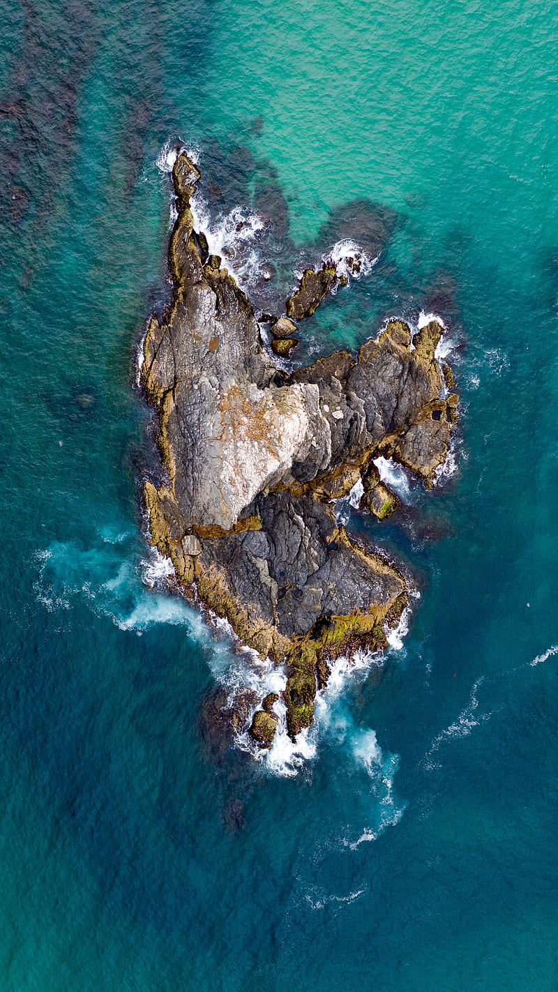 island, sea, aerial view, rocks, water, HD phone wallpaper