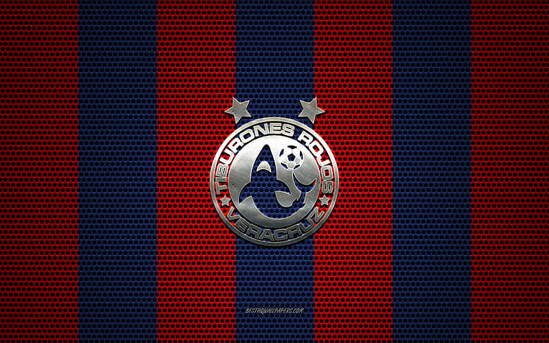 CD Veracruz logo, Mexican football club, metal emblem, red blue metal mesh background, CD Veracruz, Liga MX, Veracruz, Mexico, football, HD wallpaper
