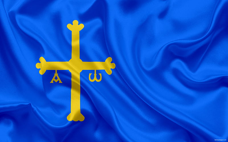 Flag of Asturias, autonomous community, Spain, Asturian principality, silk flag, coat of arms, HD wallpaper