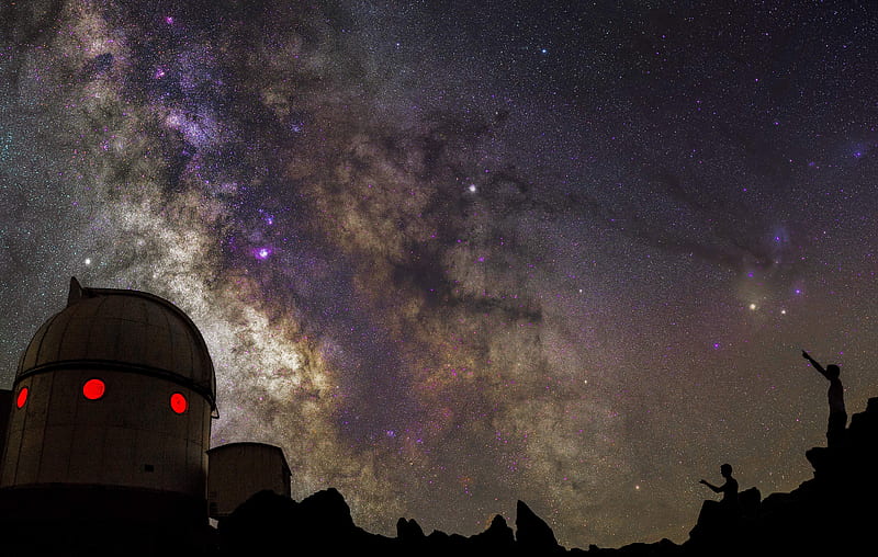 observatory, stars, night, scenic, Space, HD wallpaper
