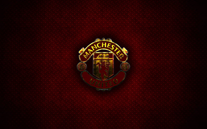 Manchester United FC, MU metal logo, creative art, English football club, Premier League, emblem, red metal background, Manchester, England, football, HD wallpaper