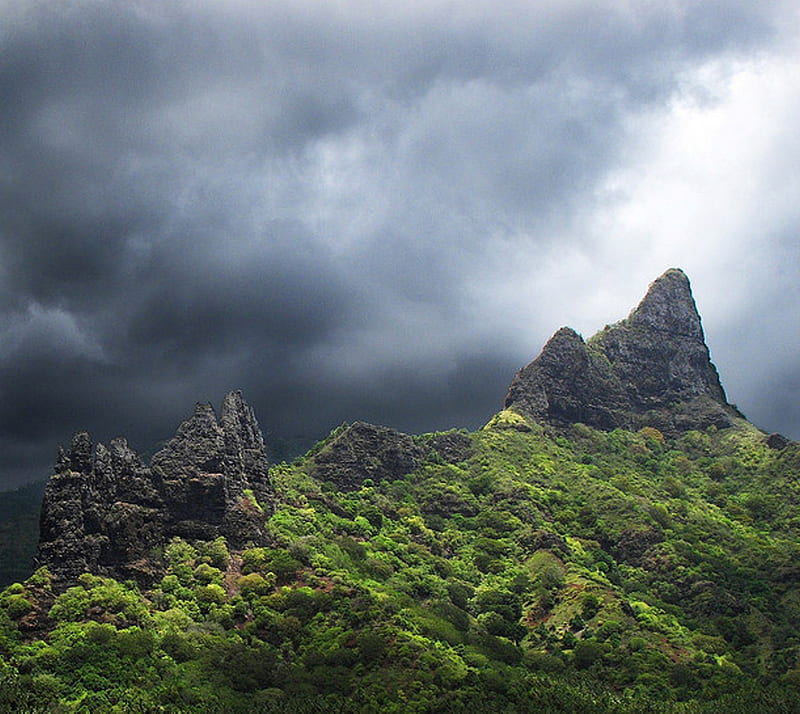 Hatiheu Polynesia, clouds, green, mountains, polynesia, rain, HD ...