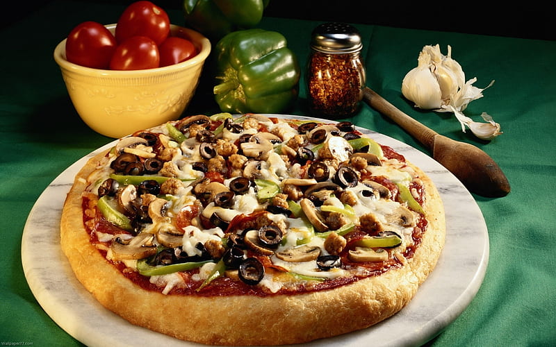 italian food, spice, tomato, pizza, capsicum, HD wallpaper