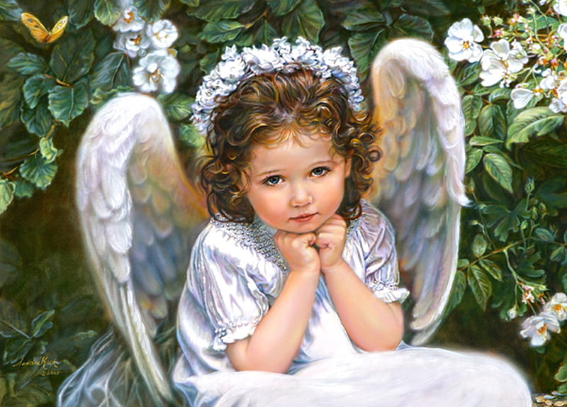 Little angel, child, angel, art, painting, copil, pictura, HD wallpaper