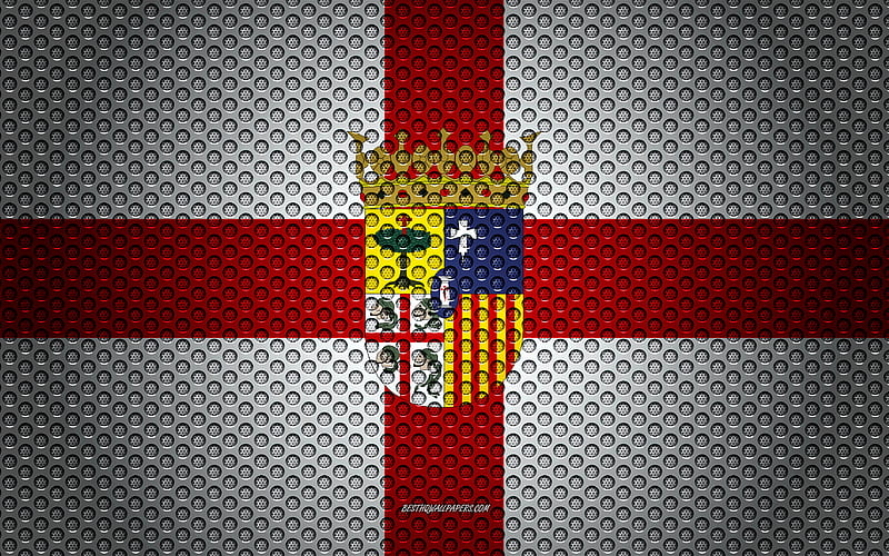 Flag of Zaragoza creative art, metal mesh texture, Zaragoza flag, national symbol, provinces of Spain, Zaragoza, Spain, Europe, HD wallpaper