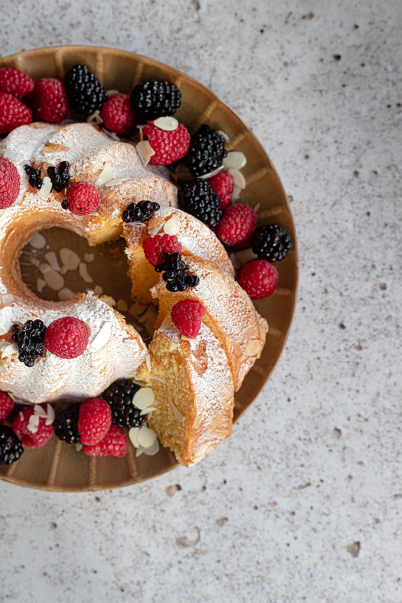 cake, pastries, berries, fruit, plate, HD phone wallpaper
