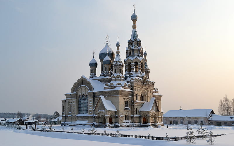 Church in Russia, wonderful architecture, russia church, snow, frozen, cold, HD wallpaper
