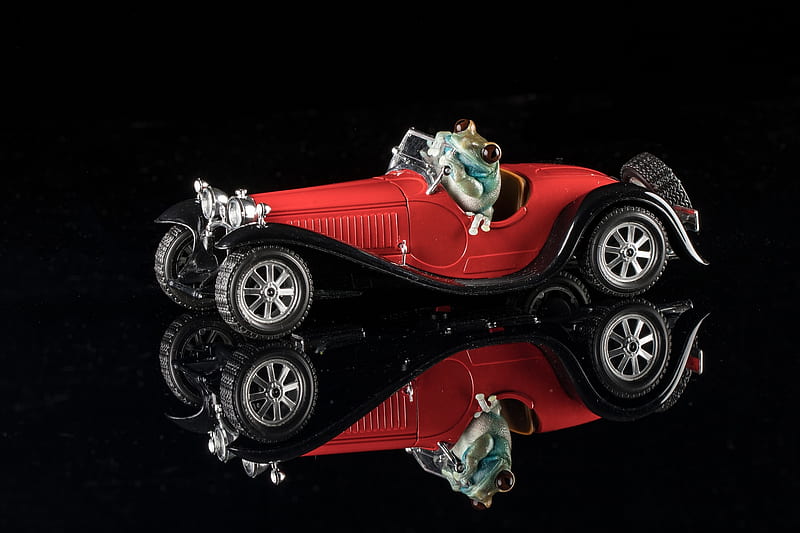 :), retro, red, frog, bugatti, 1932, car, black, vintage, HD wallpaper