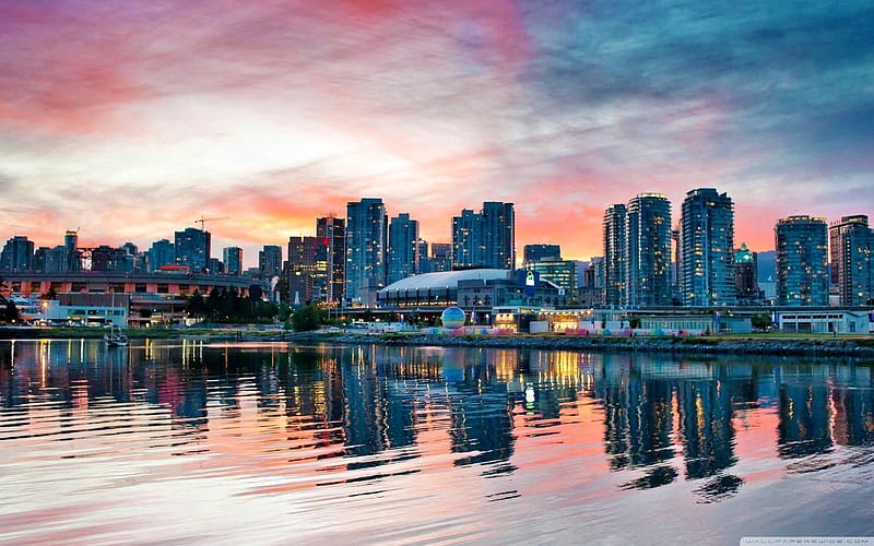 vancouver-sunset, vancouver, city, nature, sunsets, HD wallpaper
