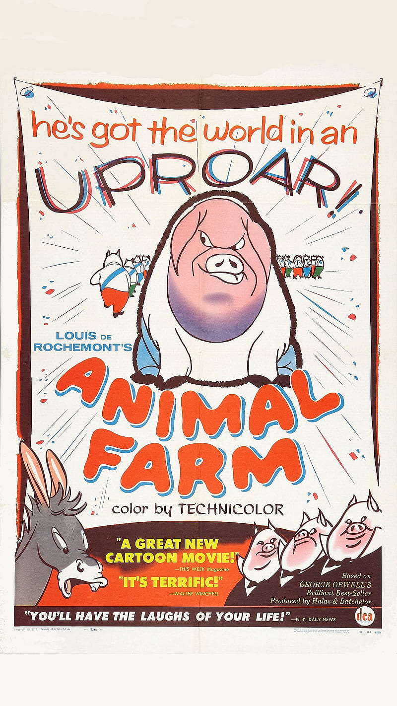 Animal Farm 1954, 1954, animal farm, animation, drama, george orwell, movie, poster, HD phone wallpaper