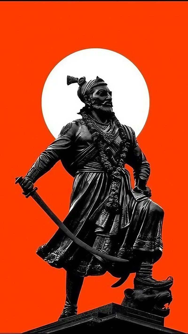 Sambhaji Maharaj, Orange Background, chhatrapati sambhaji maharaj, maratha emperor, HD phone wallpaper