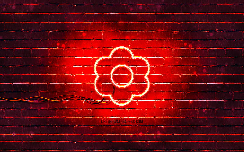 Red flower neon icon red background, neon symbols, Red flower, neon icons, Red flower sign, nature signs, Red flower icon, nature icons, HD wallpaper