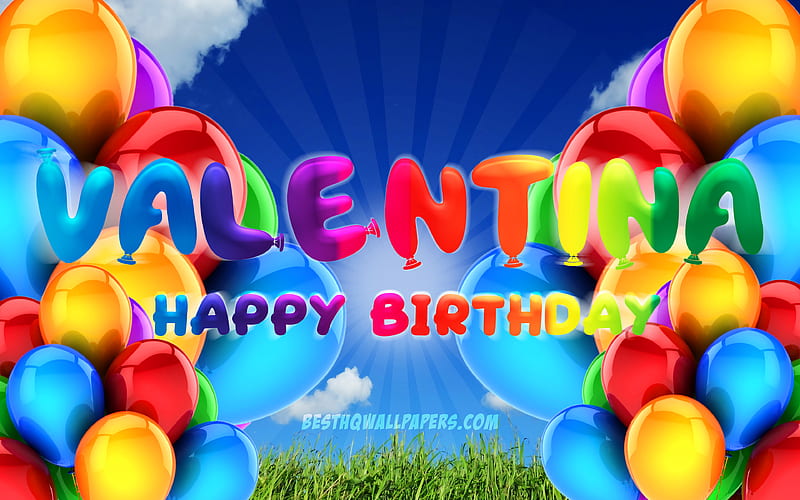 Valentina Happy Birtay cloudy sky background, popular italian female names, Birtay Party, colorful ballons, Valentina name, Happy Birtay Valentina, Birtay concept, Valentina Birtay, Valentina, HD wallpaper