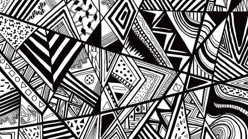 Black And White Geographic Geometric Shapes Pattern Black And White, HD wallpaper
