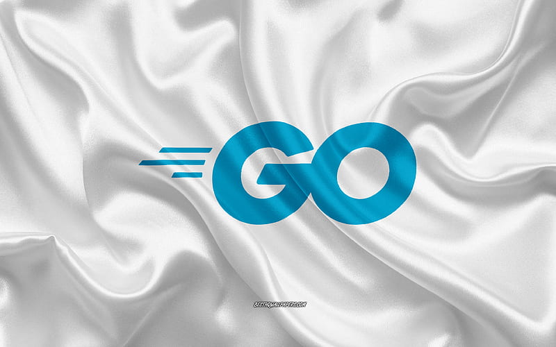 Go logo, white silk texture, Go emblem, programming language, Go, silk background, HD wallpaper