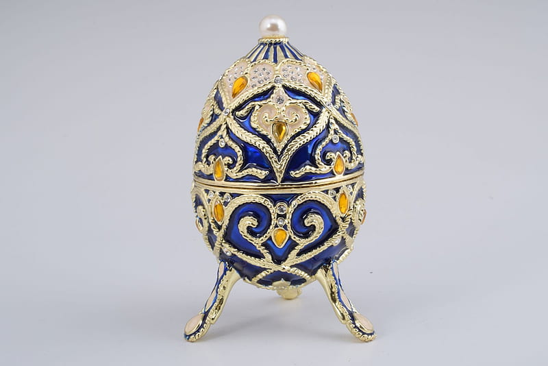 Happy Easter!, egg, faberge, yellow, easter, card, blue, HD wallpaper