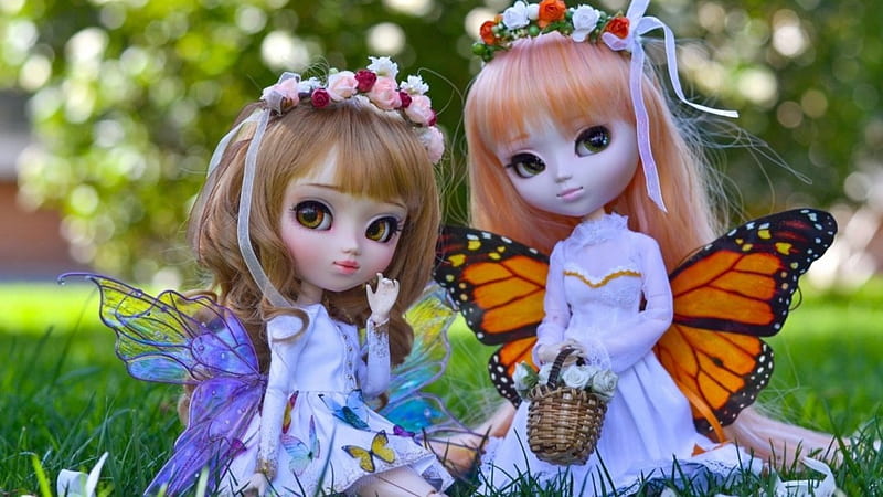 Cute Dolls, toy, wings, doll, girl, HD wallpaper