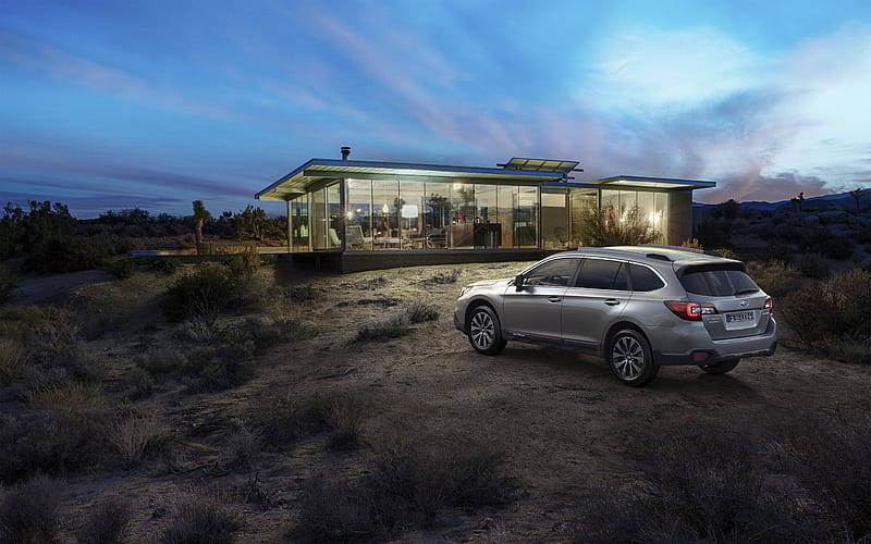 Subaru Outback, 2018, rear view, exterior, all-wheel drive station wagon, new gray Outback, Japanese cars, Subaru, HD wallpaper