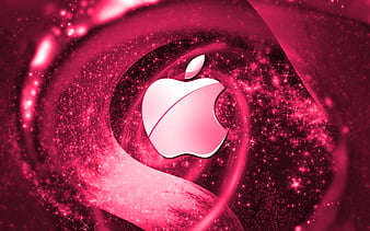 Apple, logo, pink background, creative emblem, stylish art, Apple logo ...
