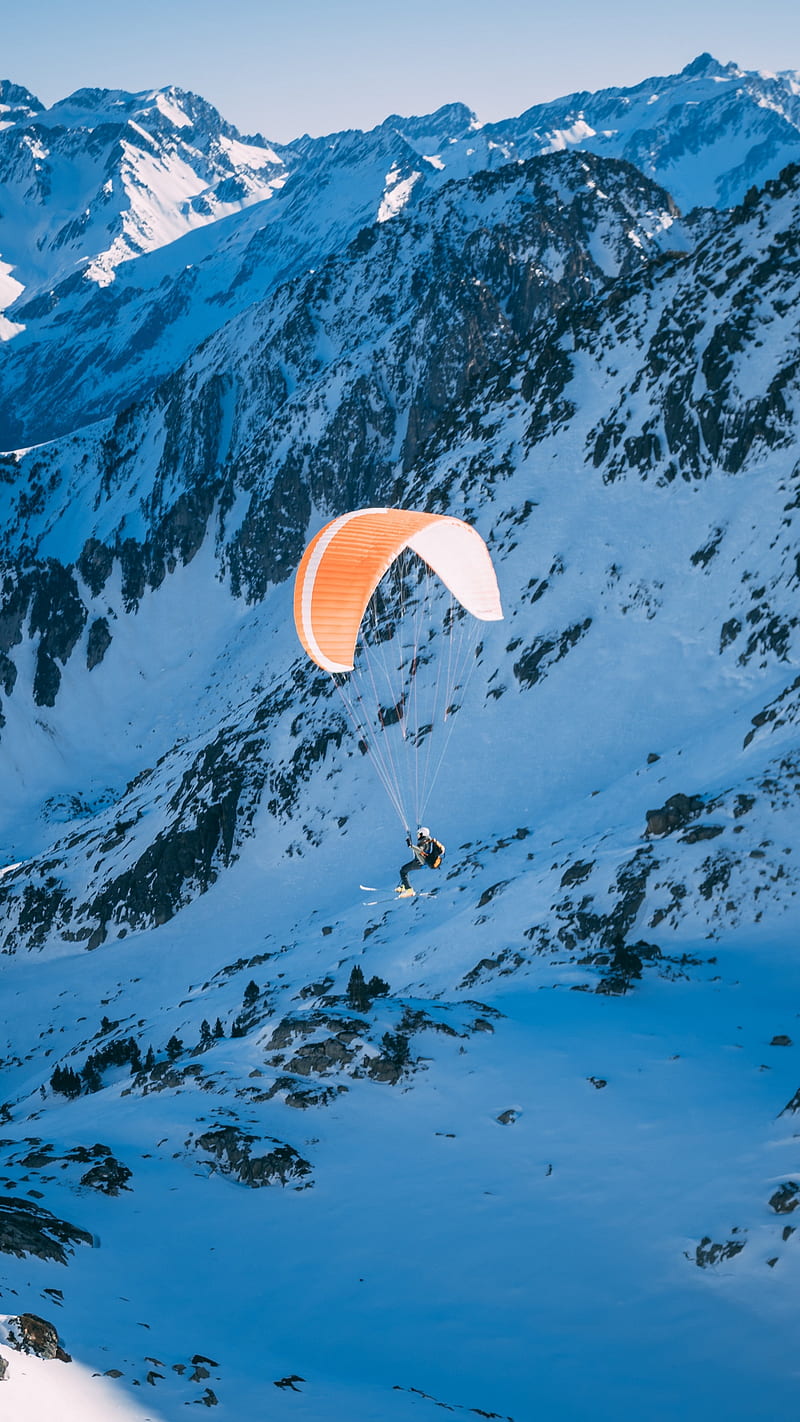 Parachutist , parachute, esports, mountains, snow, HD phone wallpaper