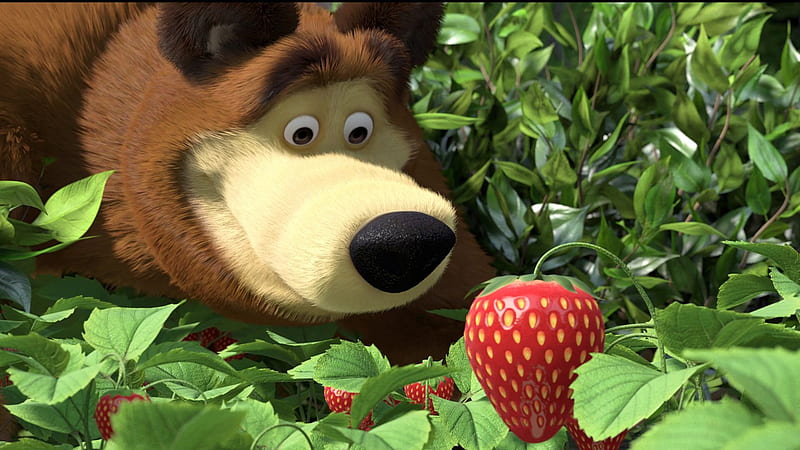Masha y el oso, fruta, rojo, película, verde, fresa, animación, animal, Fondo pantalla | Peakpx