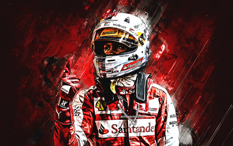 Sebastian Vettel, grunge, Formula 1, german racing driver, F1, Scuderia Ferrari, Vettel, red stone, Formula One, Ferrari, HD wallpaper