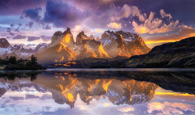 Reflection of the Andes Mountains, Mountains, Sky, Clouds, Lakes ...