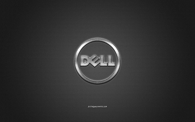 Dell round logo, white carbon background, Dell white metal logo, Dell white emblem, Dell, white carbon texture, Dell logo, HD wallpaper