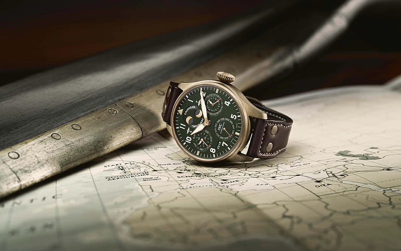 clock, old map, time to travel, retro travel concepts, travel around Europe, IWC Big Pilots Watch Perpetual Calendar Spitfire, HD wallpaper