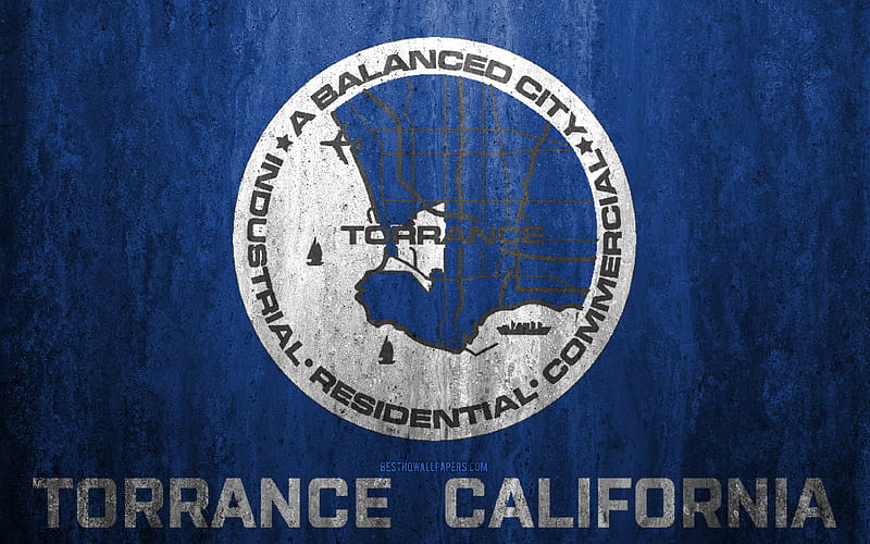 Flag of Torrance, California stone background, American city, grunge flag, Torrance, USA, Torrance flag, grunge art, stone texture, flags of american cities, HD wallpaper