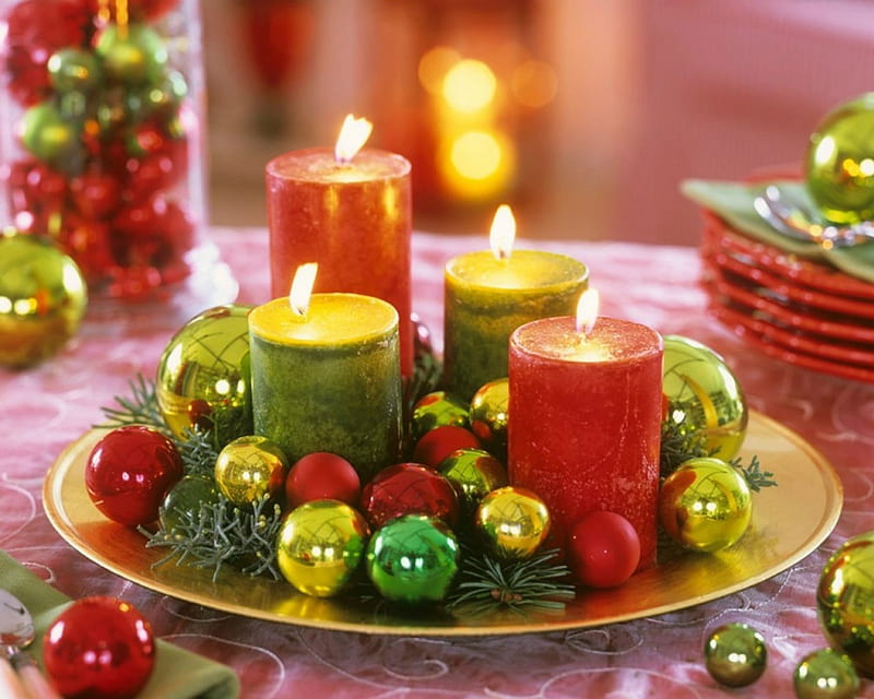 Advent Wreath, wreaths, Christmas, balls, candles, HD wallpaper