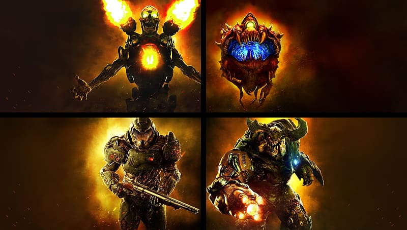 Doom, Video Game, Doom (2016), Doomguy, Cacodemon (Doom 2016), Cyberdemon (Doom), Revenant (Doom), HD wallpaper