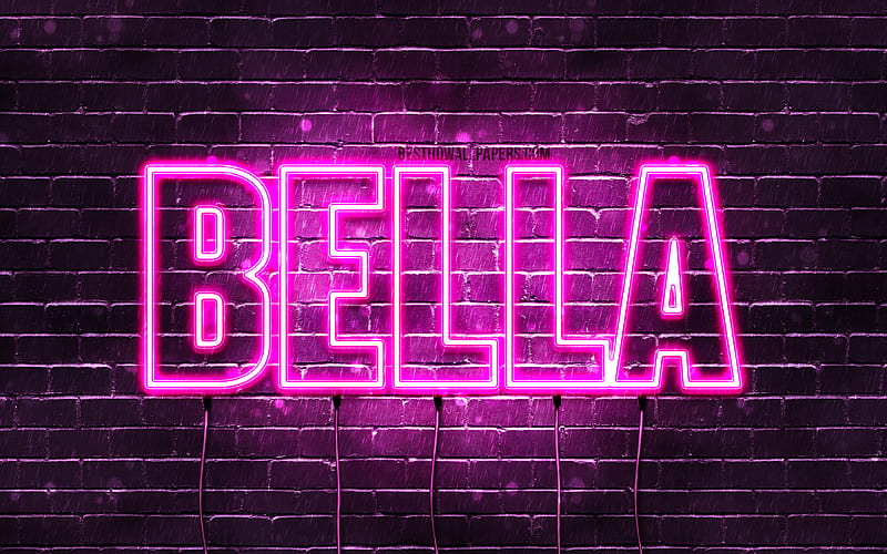 Bella with names, female names, Bella name, purple neon lights, horizontal text, with Bella name, HD wallpaper