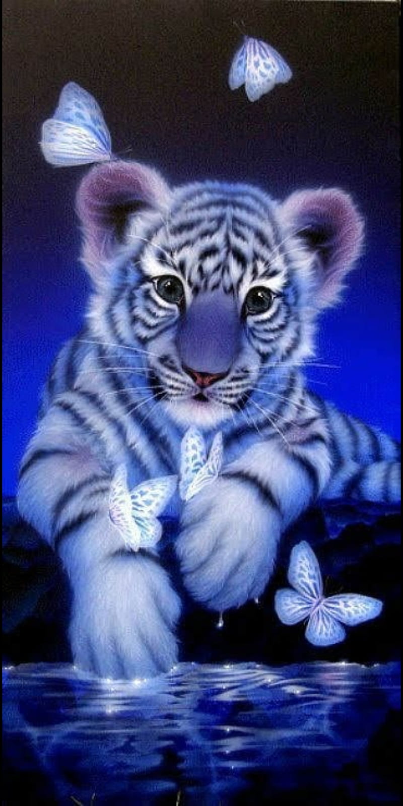 white, tiger cub, HD phone wallpaper