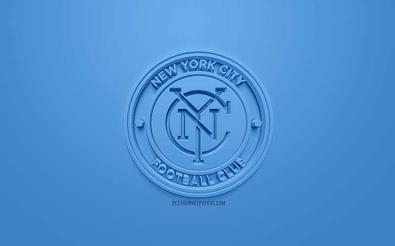 New York City FC, creative 3D logo, blue background, 3d emblem, American football club, MLS, New York, USA, Major League Soccer, 3d art, football, 3d logo, soccer, HD wallpaper