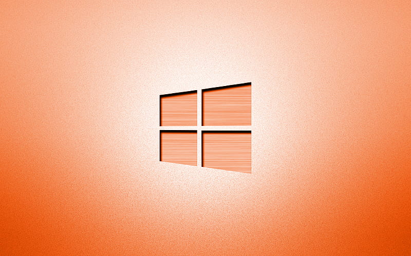 Windows 10 orange logo, creative, orange backgrounds, minimalism, operating systems, Windows 10 logo, artwork, Windows 10, HD wallpaper