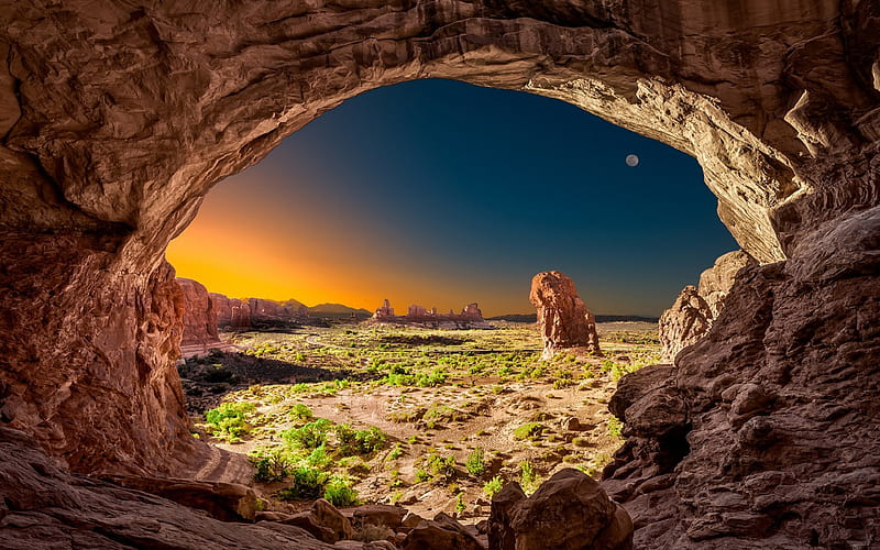 Arches National Park cliffs, desert, american landmarks, Utah, USA, America, HD wallpaper