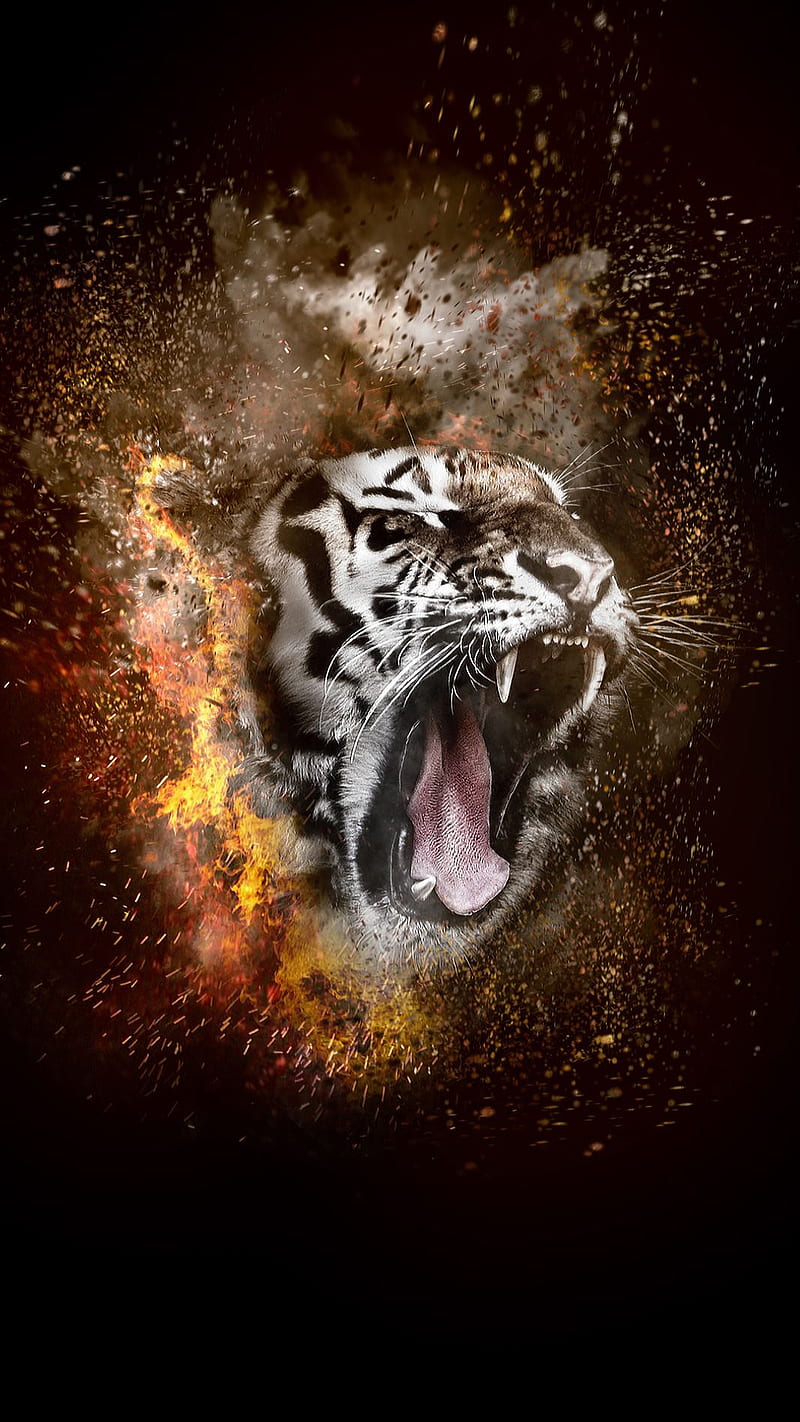 White tiger, 3d, animal, art, dust, explosion, face, tiger, white, HD phone  wallpaper