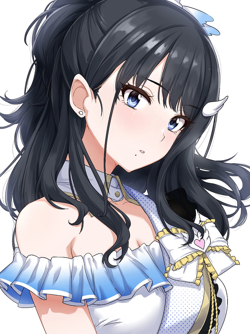 black hair, blue eyes, anime girls, HD phone wallpaper