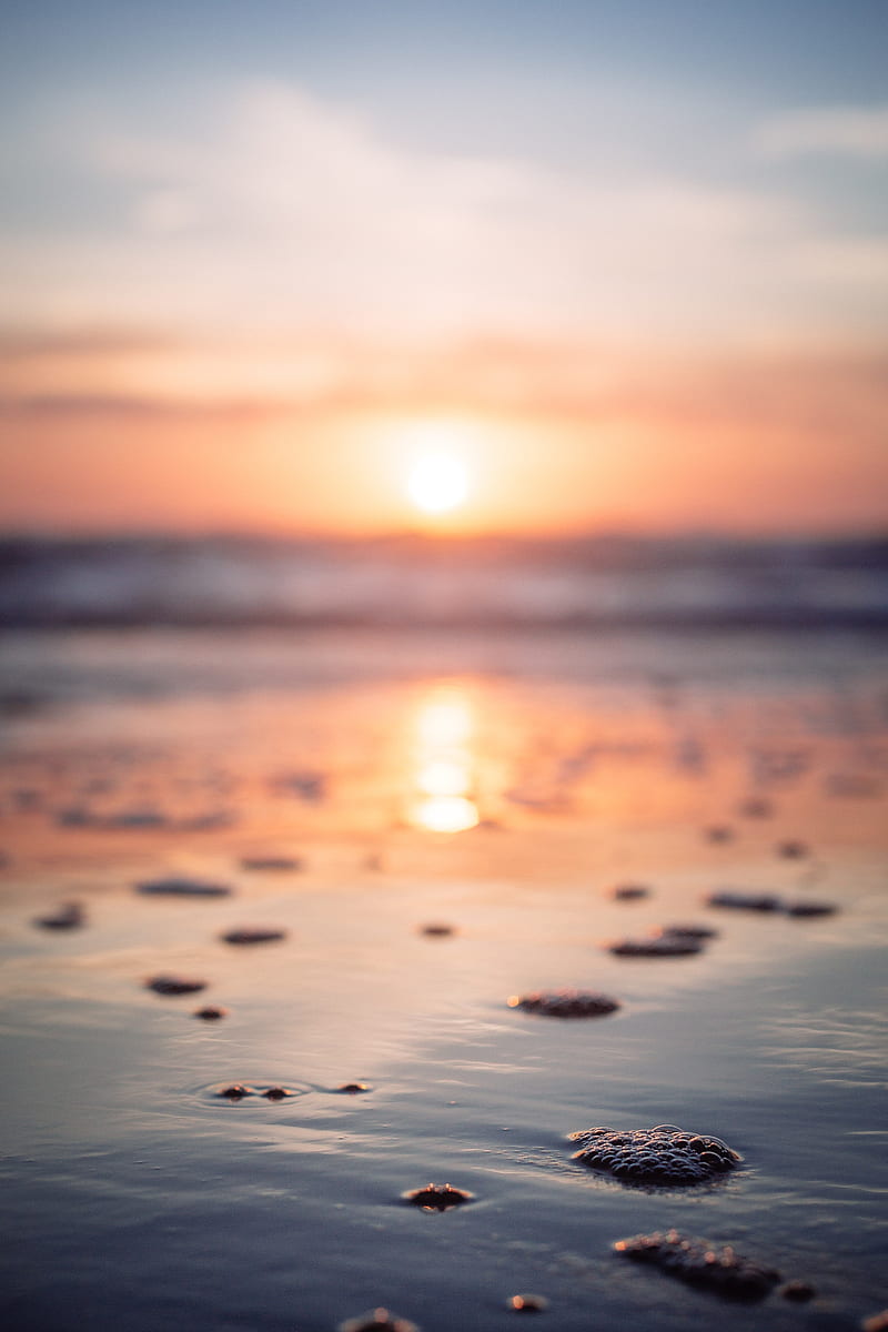 sea, sunset, foam, macro, blur, HD phone wallpaper