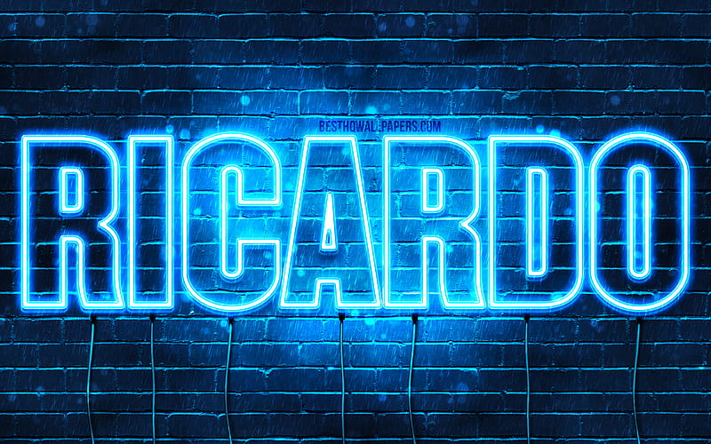 Ricardo with names, horizontal text, Ricardo name, blue neon lights, with Ricardo name, HD wallpaper