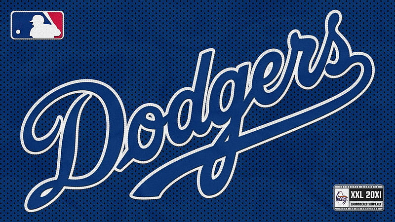 Download The iconic Los Angeles Dodgers logo against a vivid blue background.  Wallpaper