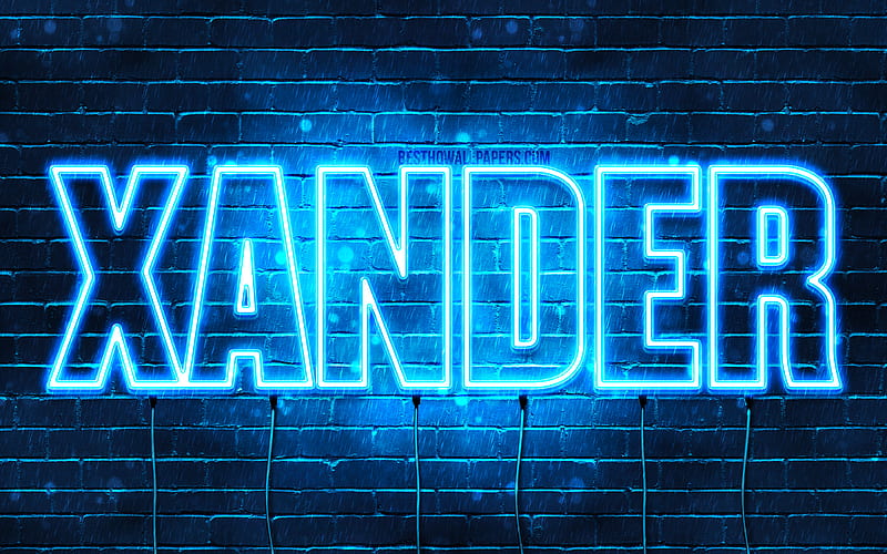 Xander with names, horizontal text, Xander name, blue neon lights, with Xander name, HD wallpaper
