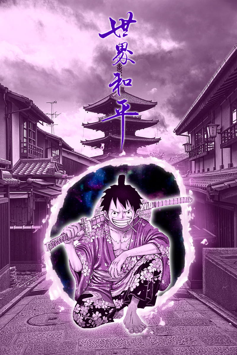 Luffy wano, anime, black, iphone, japan, monkey d luffy, one piece, purple, tokyo, HD phone wallpaper