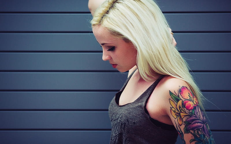 girl blonde tattoo-, HD wallpaper