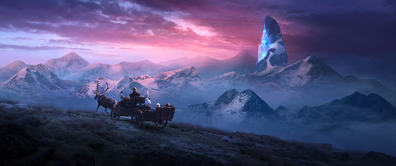 Frozen 2 Characters, anna, disney, elsa, frozen 2, kristoff, north mountain, olaf, sven, HD wallpaper