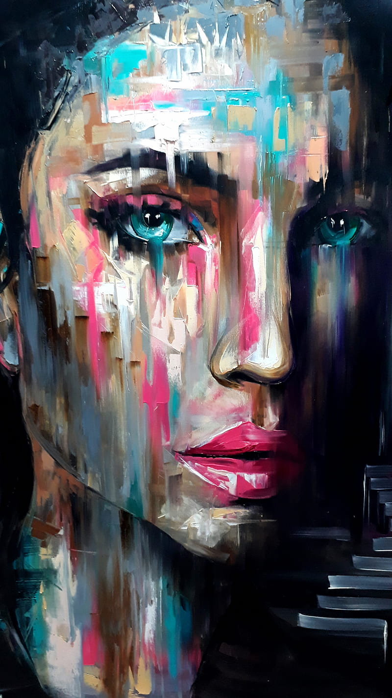 drawing art, face, female, girl, paint, sad, HD phone wallpaper